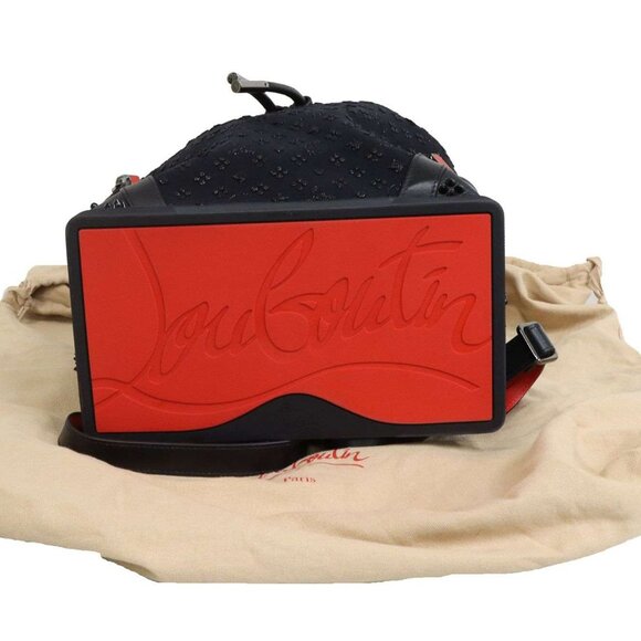 Christian Louboutin Explorafunk Backpack Spiked Leather Red Crystals Black